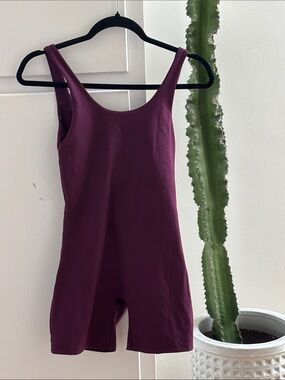 Girlfriend collective maroon unitard  biker shorts set.